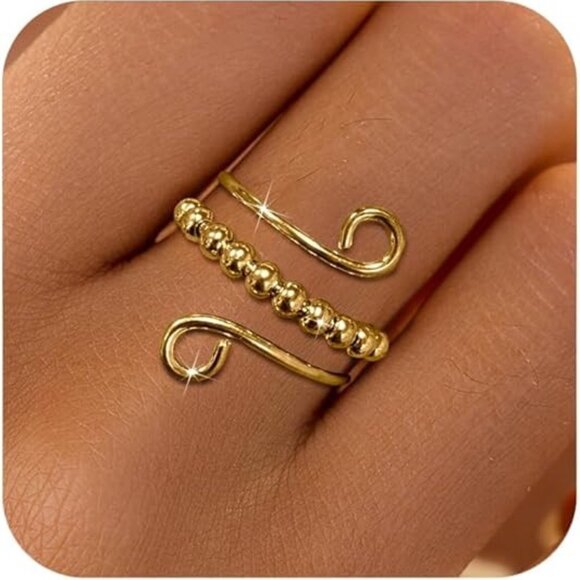 14K Gold Plated Fidget Rings With Opal - Style 2 Gold